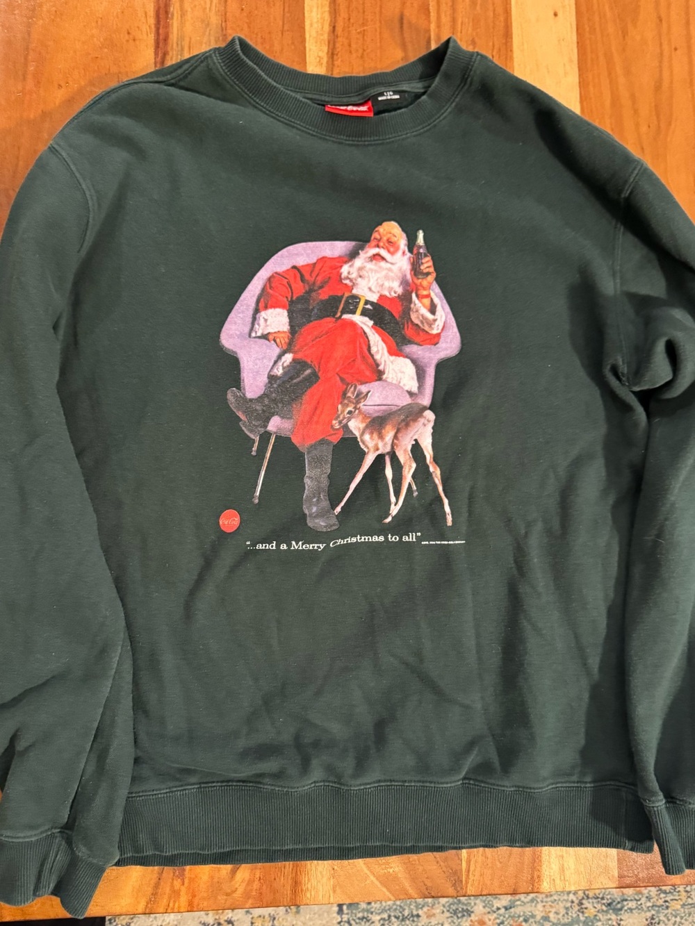 Coca Cola Dark Green Crewneck Sweater with Santa Graphic